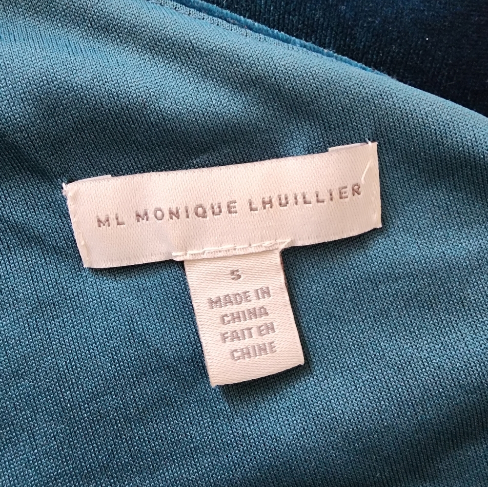 ML Monique Lhuillier One Shoulder Velvet Top Ruched Sleeve Blue Size S - Picture 12 of 15